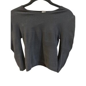 Fabletics Black Pointelle Mesh Long Sleeve Activewear Top BA2044745 Womens Small